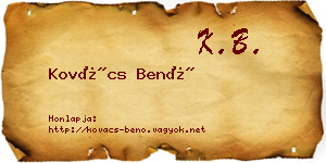 Kovács Benő névjegykártya